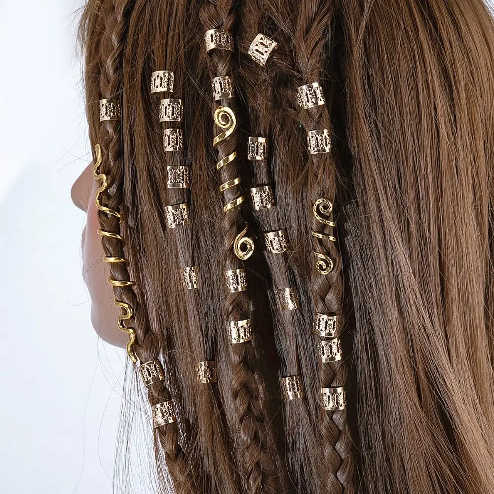 

28pcs/set Fasion Alloy Hair Ring Clips Golden Curve Dirty Braid Hair Buckles Snake Silver Dreadlocks Beads Women