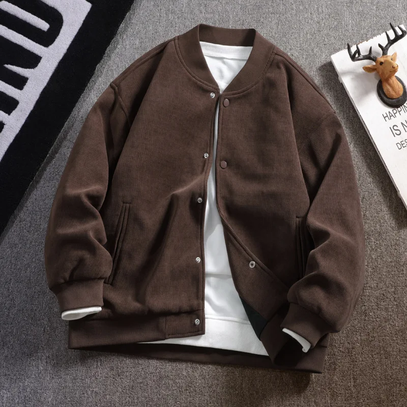 

Autumn Winter Men Jacket Vintage Streetwear Solid Color Single-breasted Male Coat Oversize Lightweight Sport Young Man Outerwear