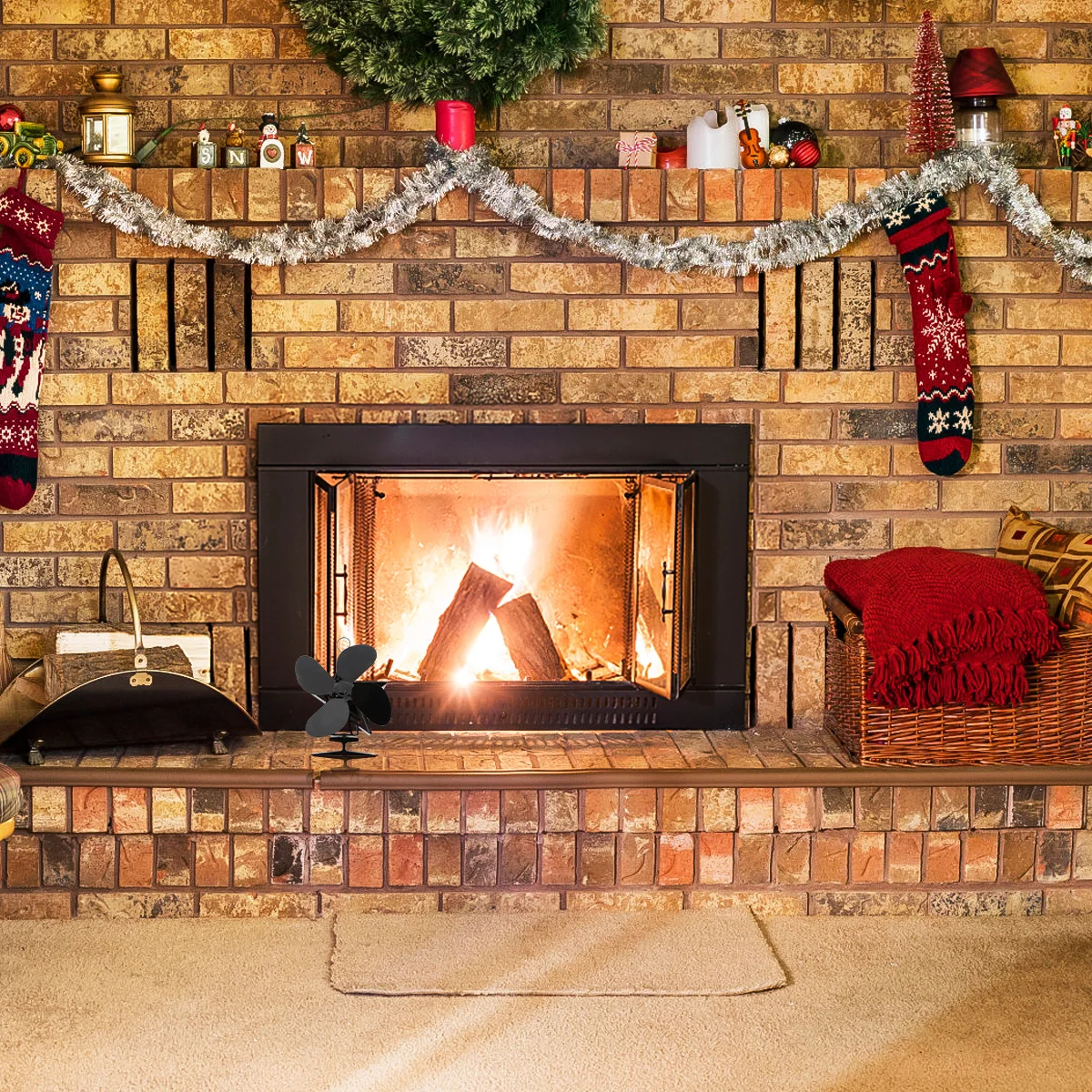 Вентилятор для камина Черный тепловой вентилятор для печи Бесшумный циркулятор теплого воздуха Экологически чистый Энергосбережение Защита от перегрева