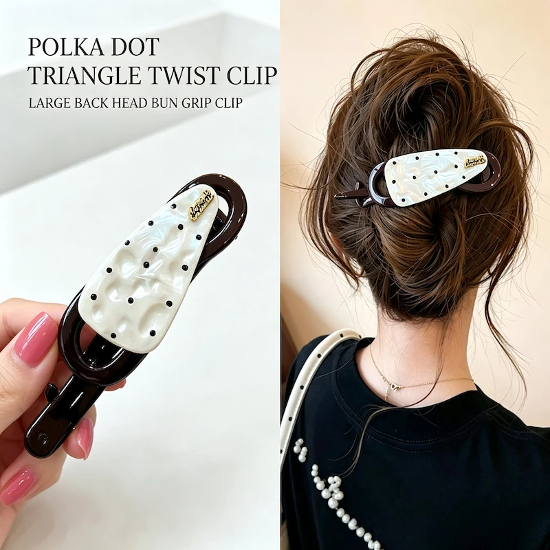 Polka Dot Triangle Twist Hair Clip Women Back Head Grip Clip Large Size Bun Clip Strong Hold for Thick Hair Fashion Hairpin