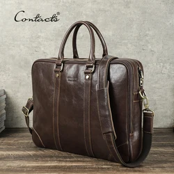 CONTACT'S Genuine Leather Laptop Bag Business Men Briefcase 16 inch Laptop Executive Male Shoulder Messenger Bag Office Handbag