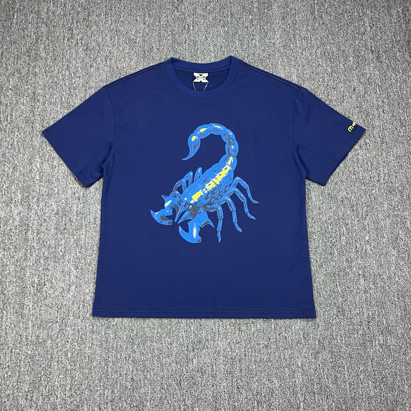 Summer Fashion Blue Scorpion Print High-quality Original Label Round Neck Casual Top Mertra T-shirt
