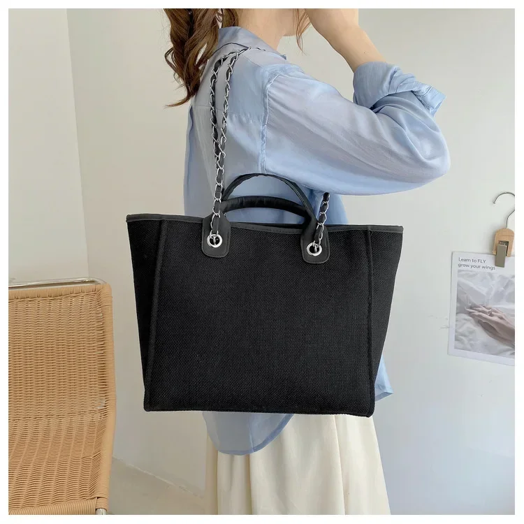 Women\'s Bag 2023 New Canvas Tote Bag Bucket Bag Fashion Large Capacity Handheld Chain Shoulder Bag Female Travel Shopping Totes