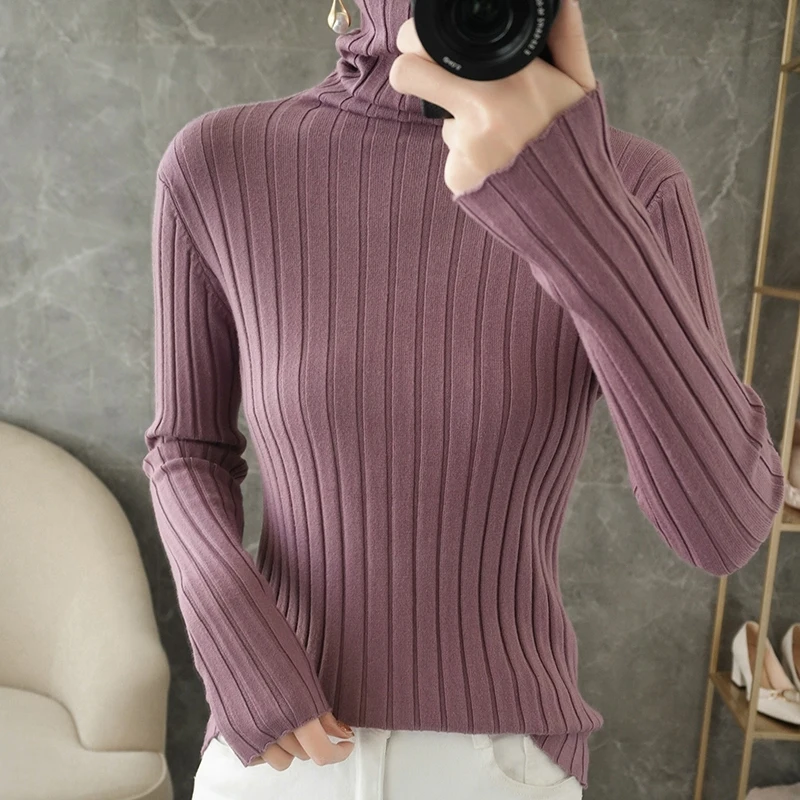 

Pile-collar Bottoming Shirt Women's Autumn And Winter Thickened Turtleneck Sweater Slim-Fit Short Design Niche Knitted Inner Top