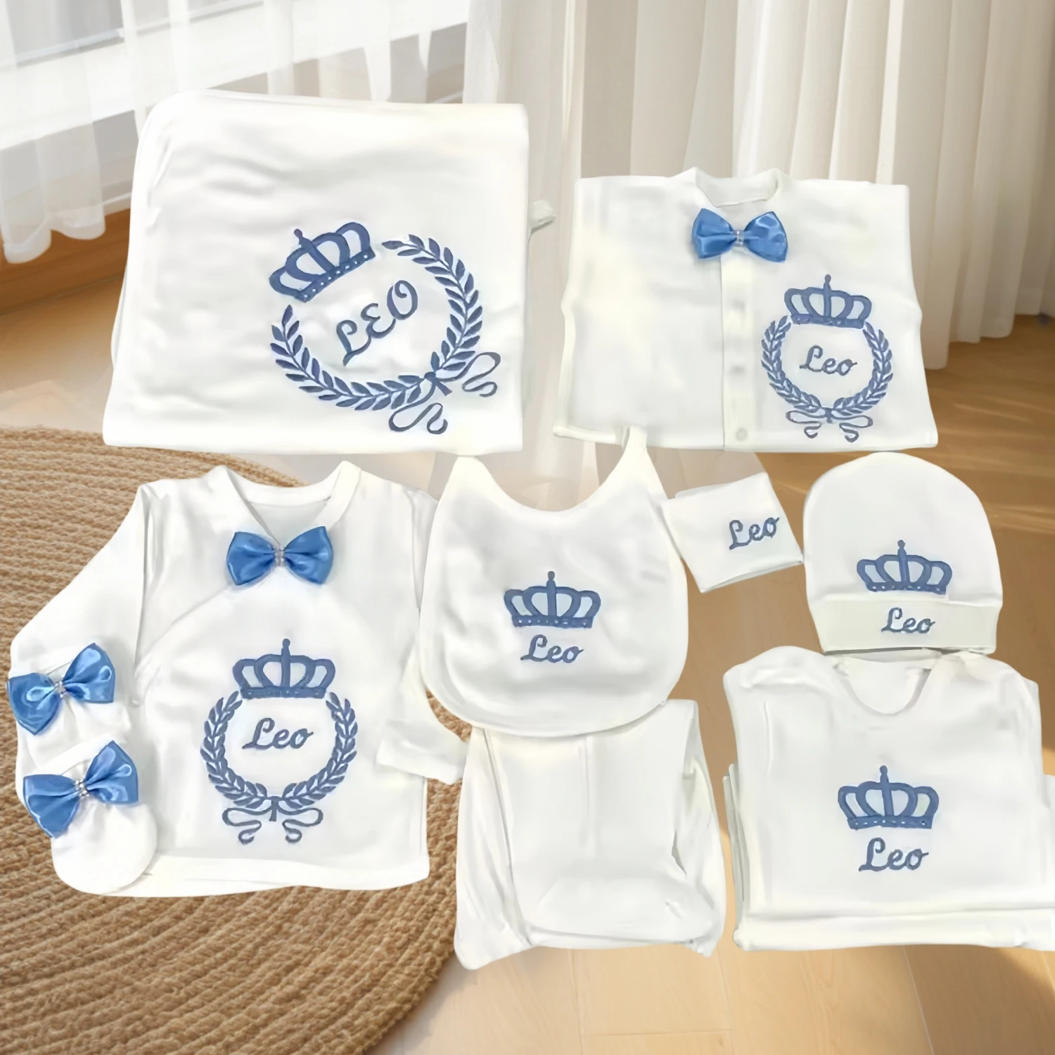 Dollbling 10pcs Wings Outfits Any Name Personalized Laurel Tree Embroidery Gift Baby Pajamas Hat Welcome Home Ceremonial dress