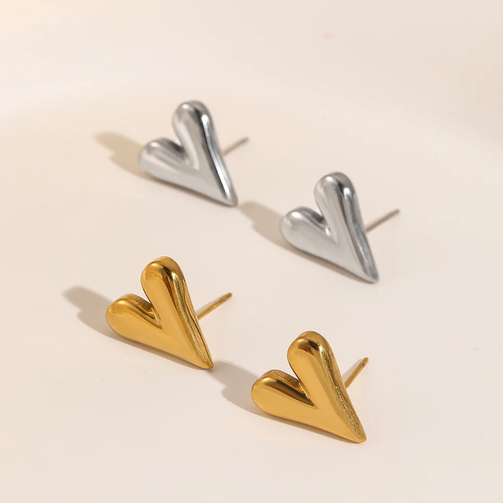 316L Stainless Steel Heart Stud Earrings for Women 18K Gold Color Plated Waterproof Charm Trend Basic Daily Jewelry Gift