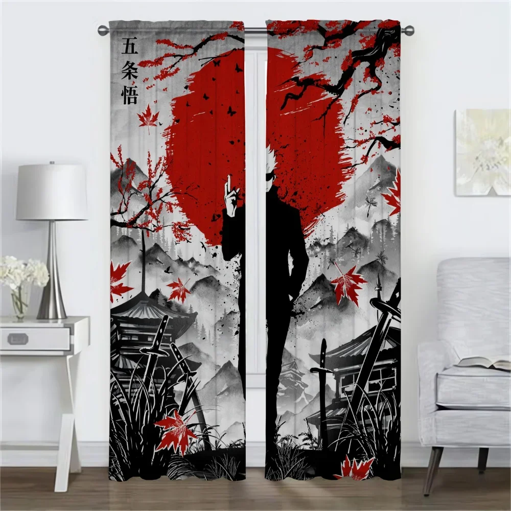 Jujutsu Kaisen Partition Elegant Room Curtains for Living Room Blackout Curtain Home Interior Curtains 2 Pieces Shades Kitchen