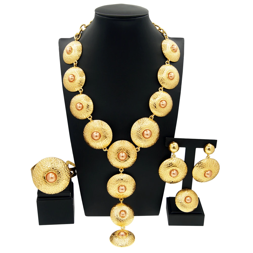 Women Jewelry Sets Bracelets Pendants Big Rings Wedding Banquet Party Gold Plated Jewelry Nigeria Fashion Trends Nigeria Wedding