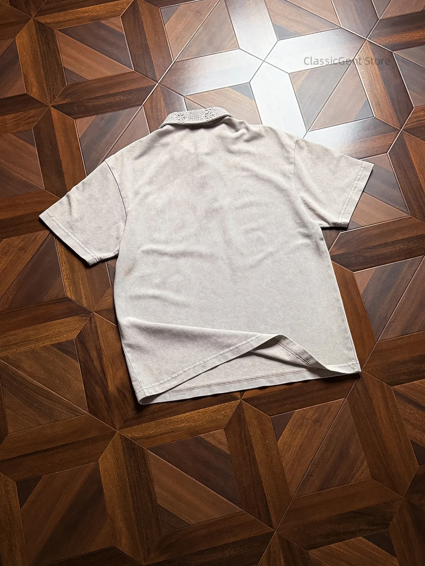 Wire pearl cotton, hollow crochet texture, differentiated 8.8OZ short-sleeved POLO shirt T-shirt