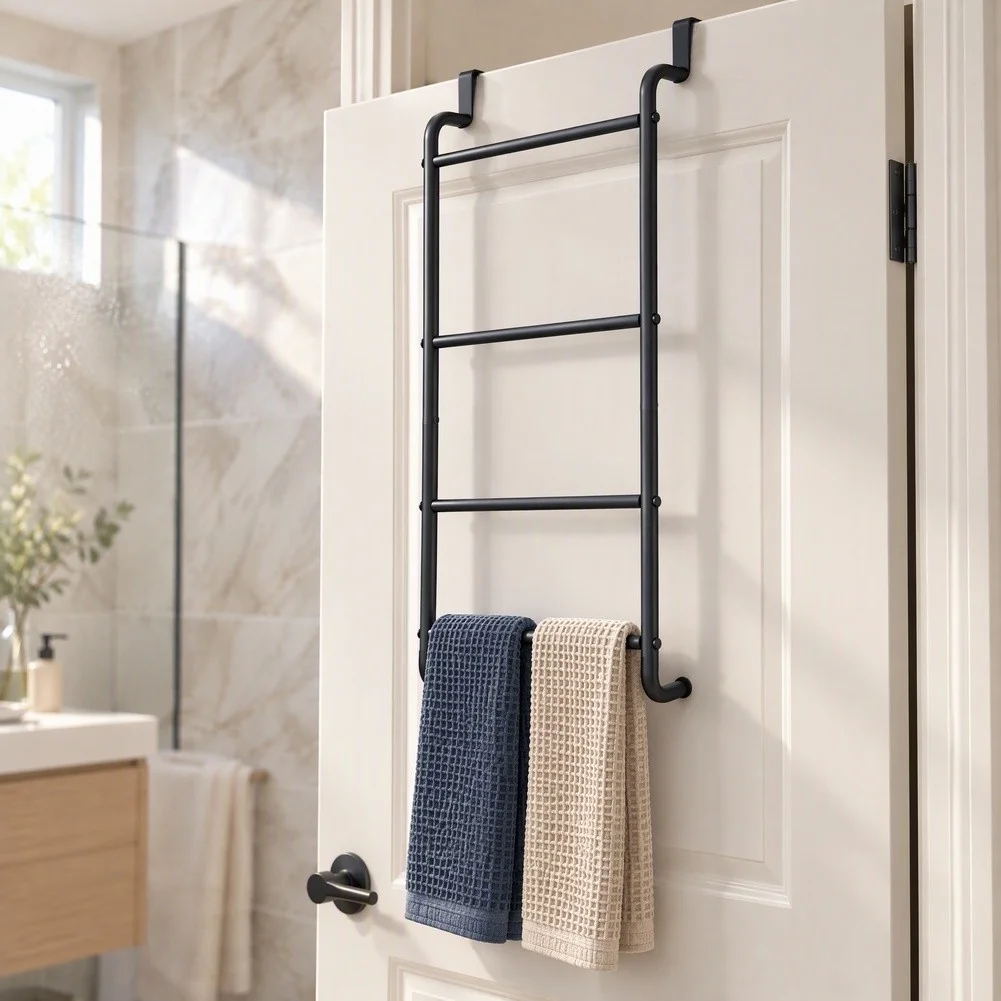 No Drill Over Door Towel Rack 4 Tier Hanging Towel Bar Rustproof Stainless Steel Space Saving Organizer For Bathroom Kitchen