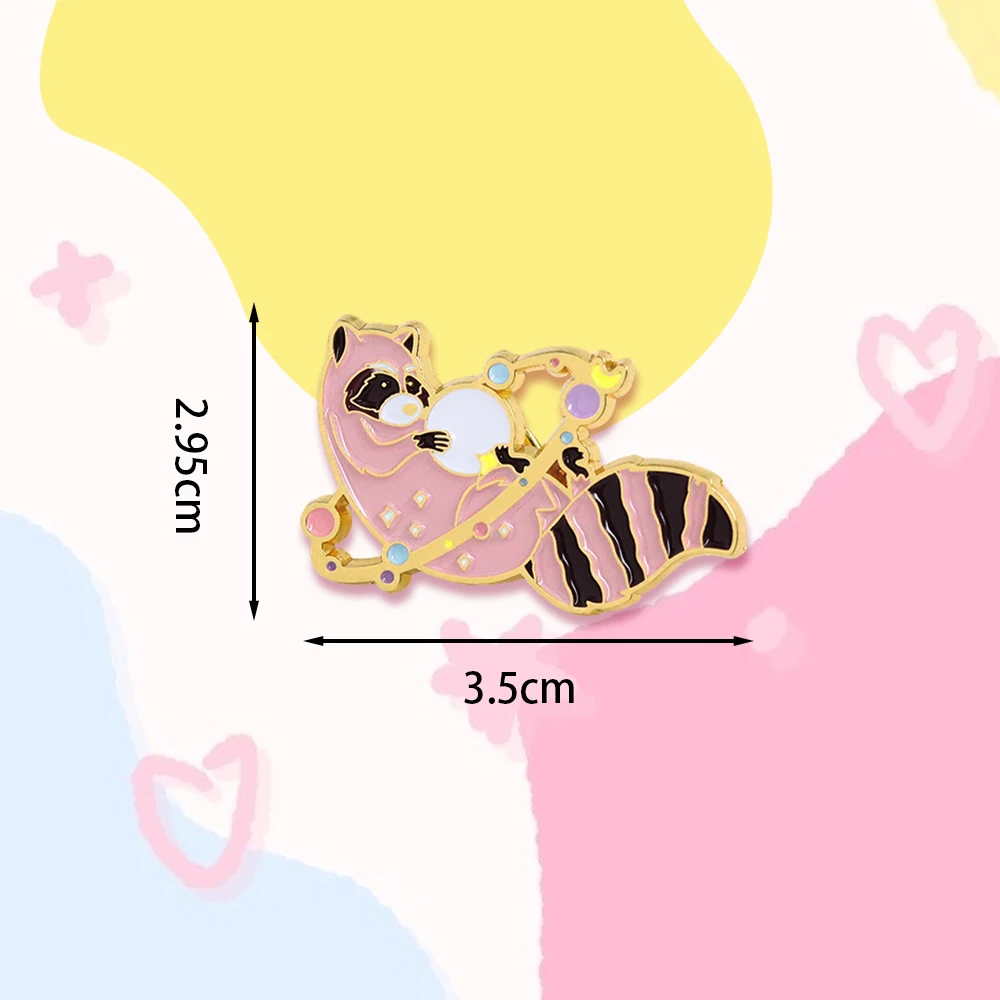 Cosmic Raccoon Enamel Pin Cute Raccoon And Planet Jumping Through Space Circle Badge Novelty Fun Jewelry Gift