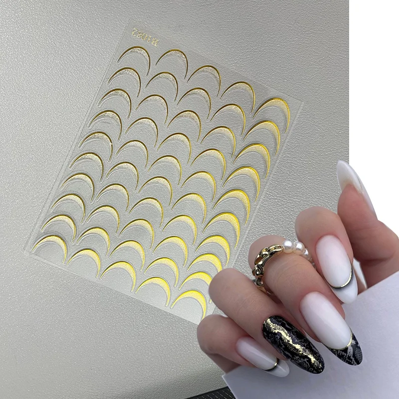 3D Colored French Style Nail Stickers Blue Rose Gradient Line StripeDecals Fashion Nail Accessories Gel Polish Nail Wraps Manicu