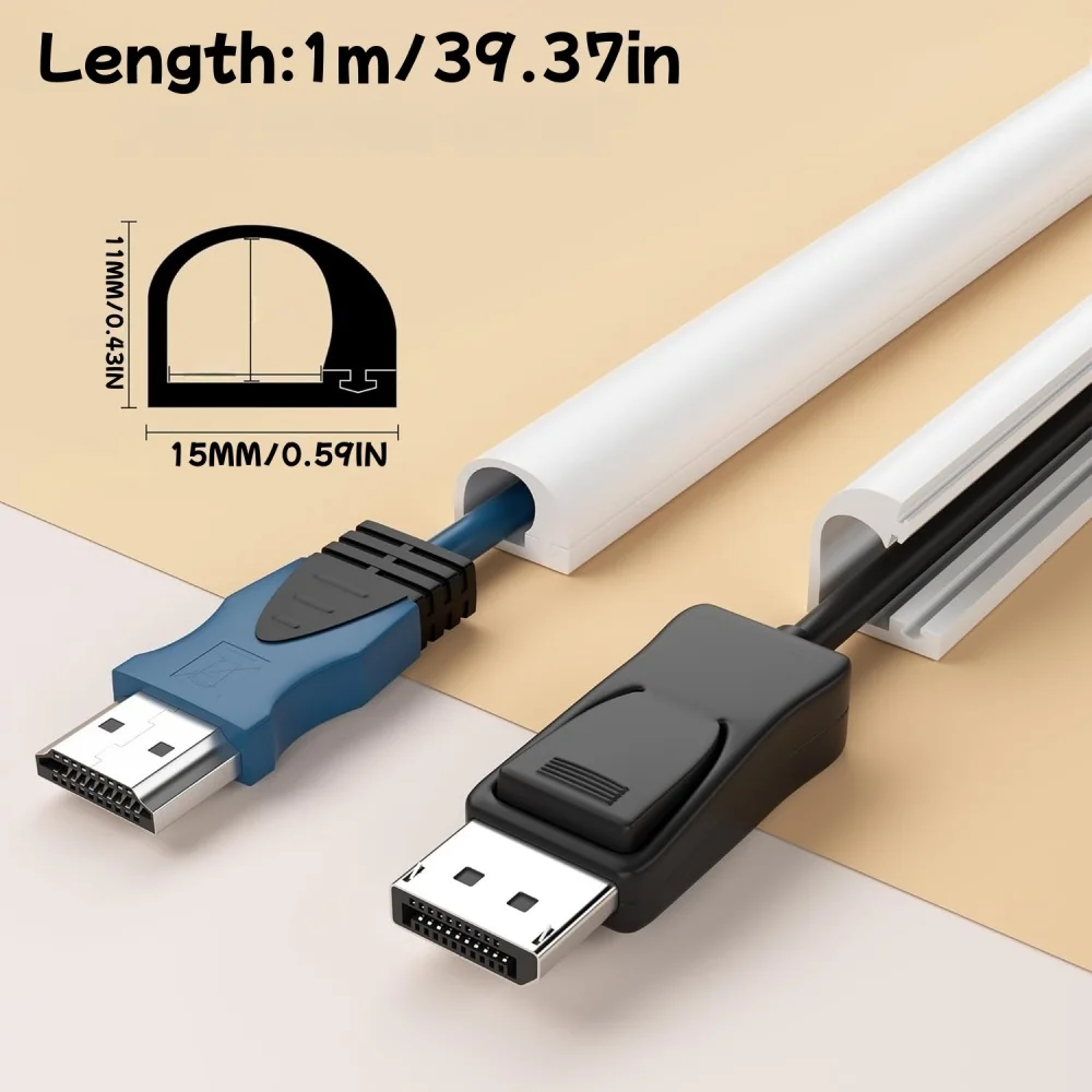 1M/39.37in Self-Adhesive Silicone Cable Hider, Flexible Wire Cover Cable Raceway for Wires, Wall Mount TV, Home Managemen