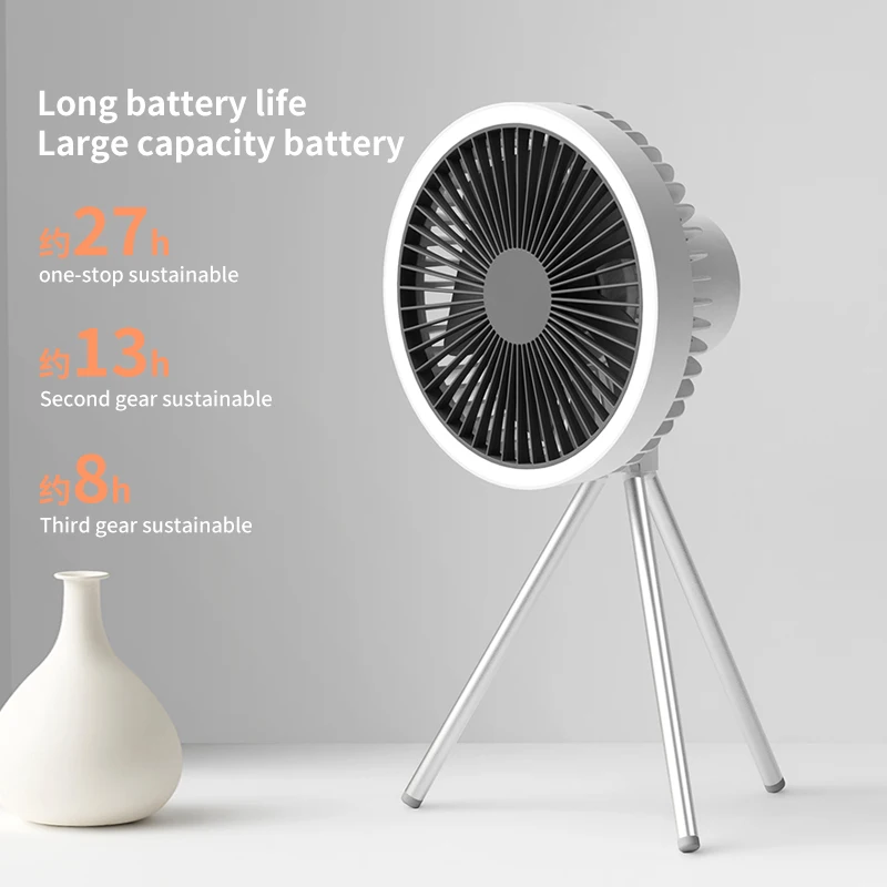 10000mAh Outdoor Camping Rechargeable Fan Portable Office Wireless Tent Electric Ceiling Fan With External LED Lighting Battery view 2