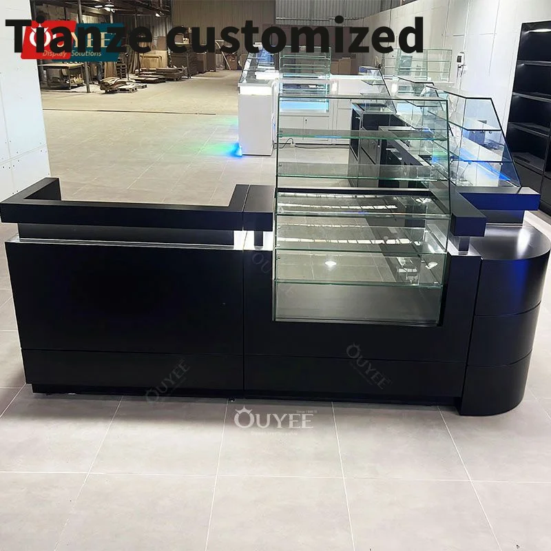 Customized-Custom Display Shelves Morden Display Led Glass Dispensary Design Smoke Shop Display Led Glass Counter