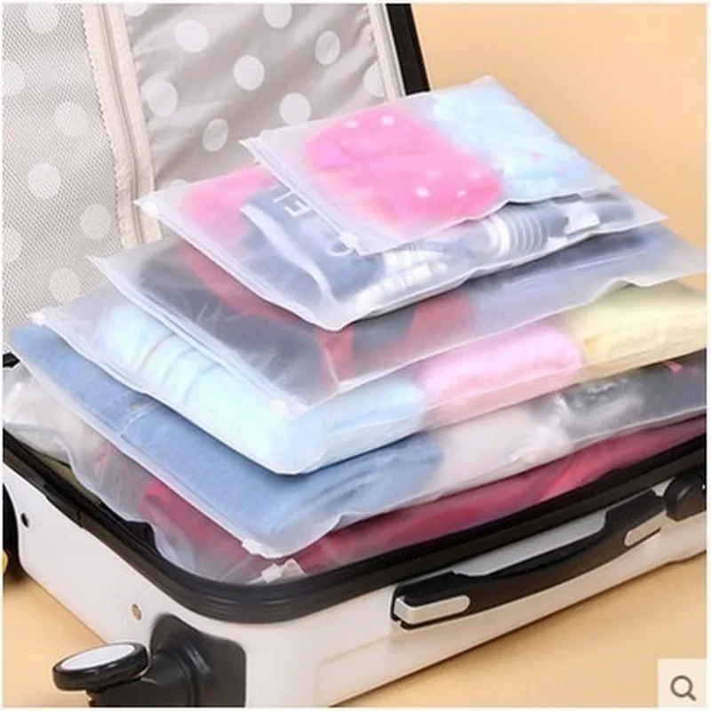 Portable Frosted Clear Plastic Package Cloth Travel Storage Bag Custom Waterproof BagZipper Lock Self Seal Clothes Organizer