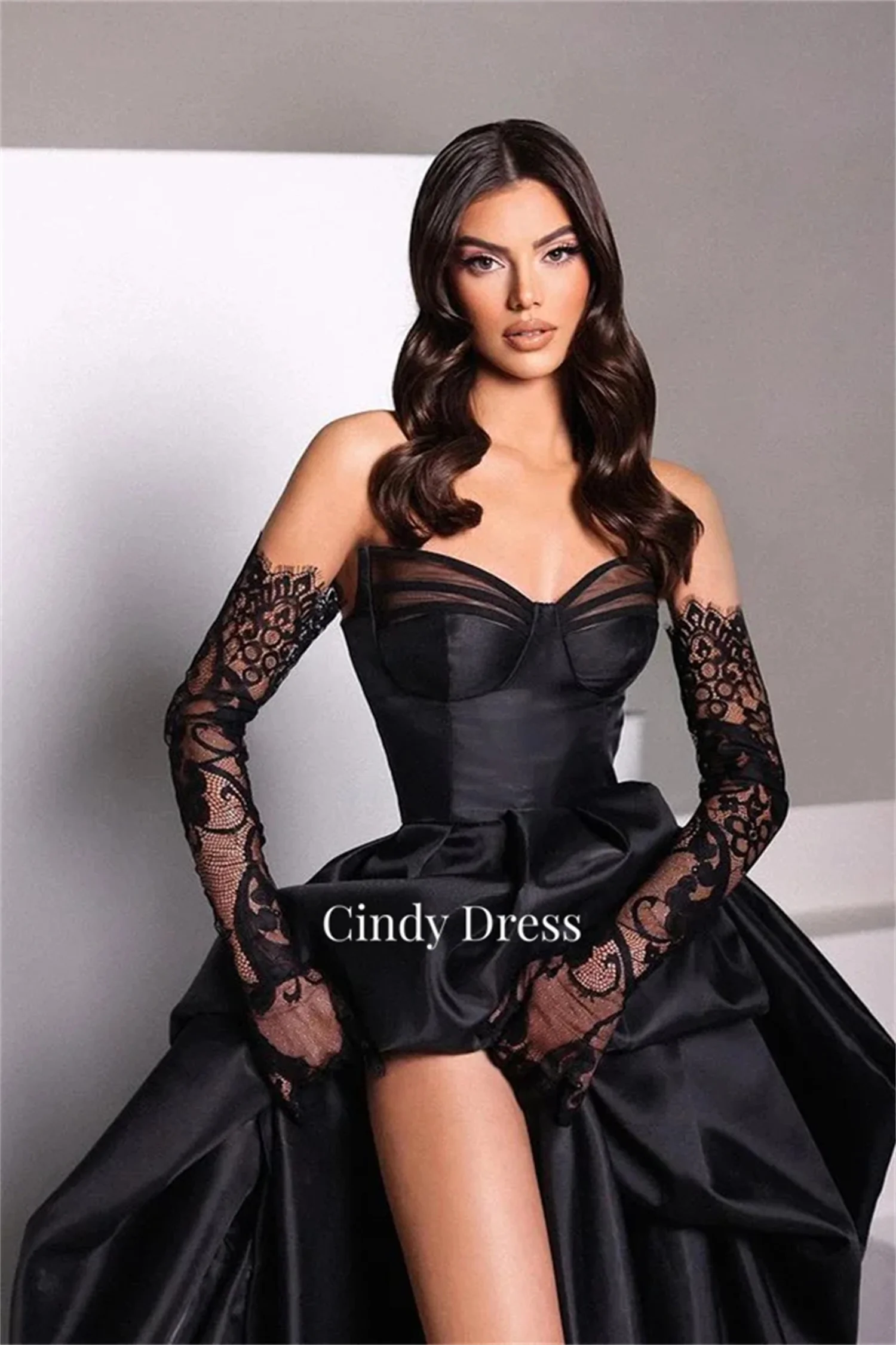 

Cindy Strapless Ball Gown Sexy Slit Black Satin Elegant Party Dresses for Women Luxury Gala Dress Women's Womens Evening 2024