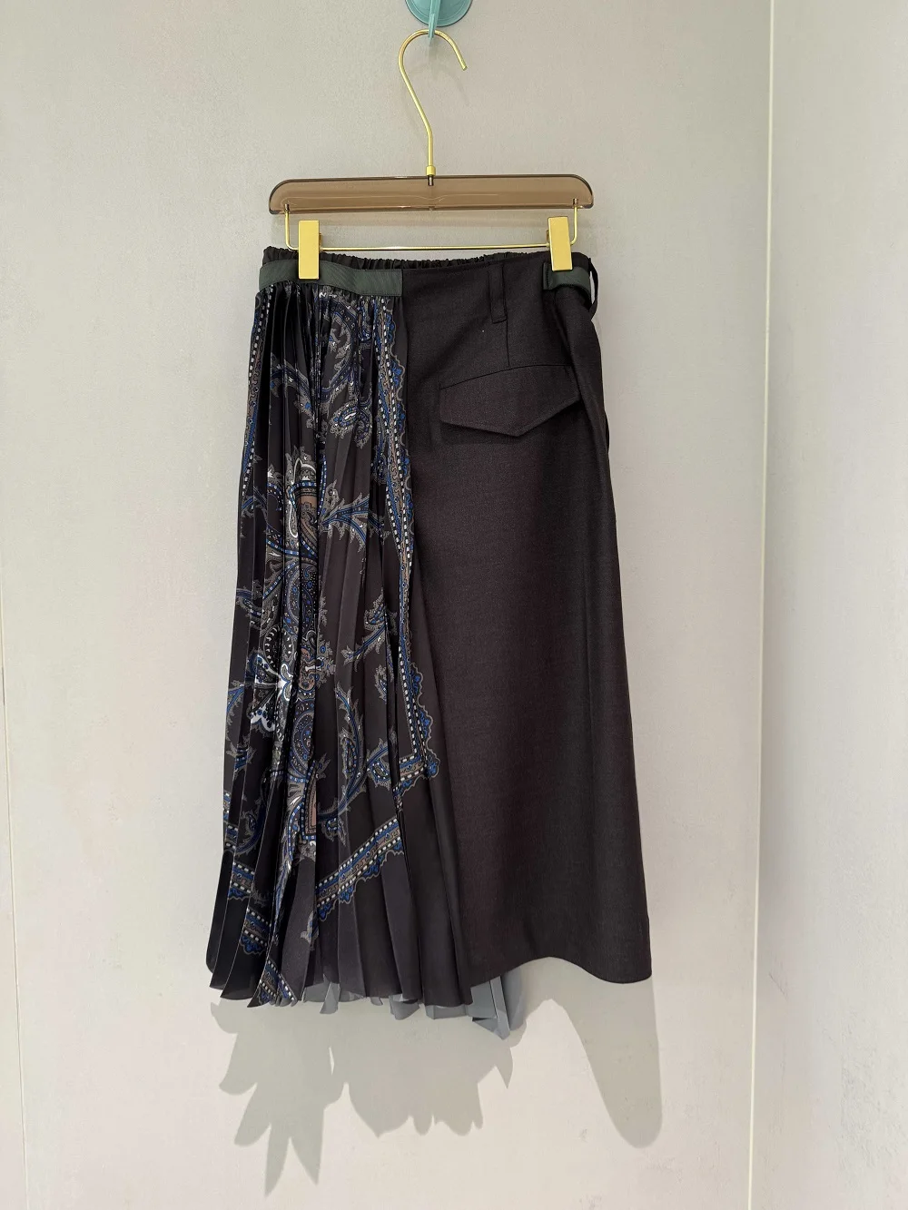 2026 Spring New Arrival Minimalist American Style Skirt Women's Color Block Patchwork Paisley Pleated Wrap Tie Waist Midi Skirt