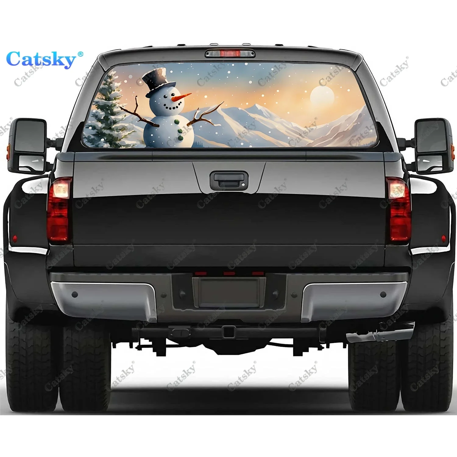 

Snowman With Christmas Gifts Rear Window Decal Fit Pickup,Truck,Car Universal See Through Perforated Back Windows Vinyl Sticker