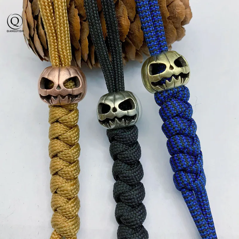 Halloween Pumpkin Skull Face Lantern EDC Brass Knife Beads DIY Woven Paracord Lanyard Pendants Outdoor Tool Hangings Accessories