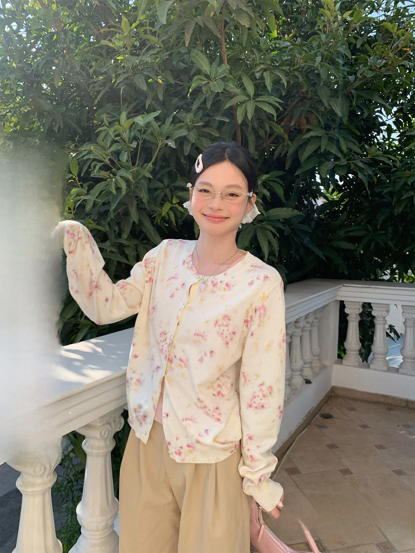 

Floral round Ne Knitted Open Cardigan Women's Loose Outerwear Spring New Sle Unique Beautiful Korean Sle Commute