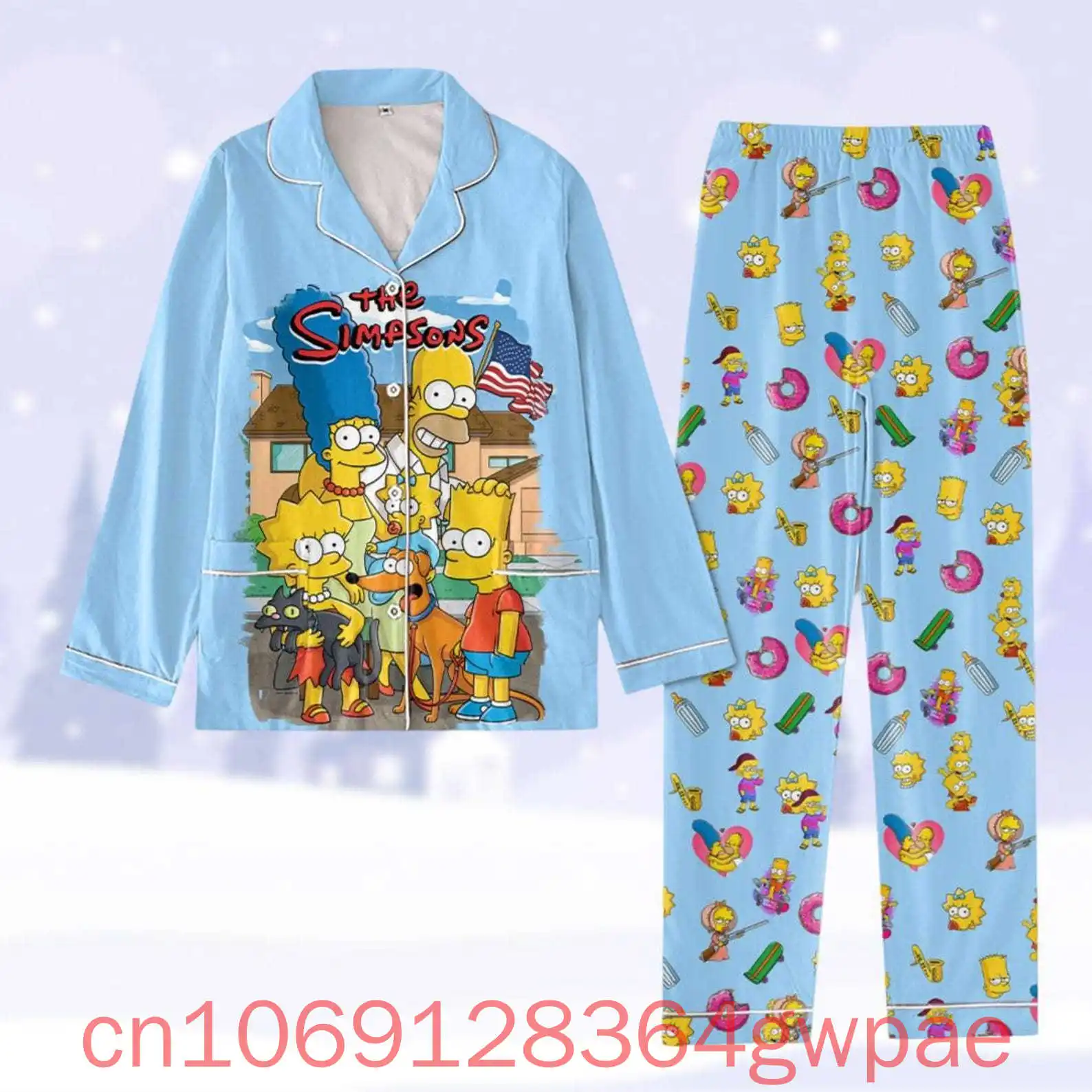 

2025 Disney Simpsons Family Pajamas Set 3D Print Cartoon Casual Men's Women's Long Sleeve Shirt Pajama Two Piece Home Wear Suit
