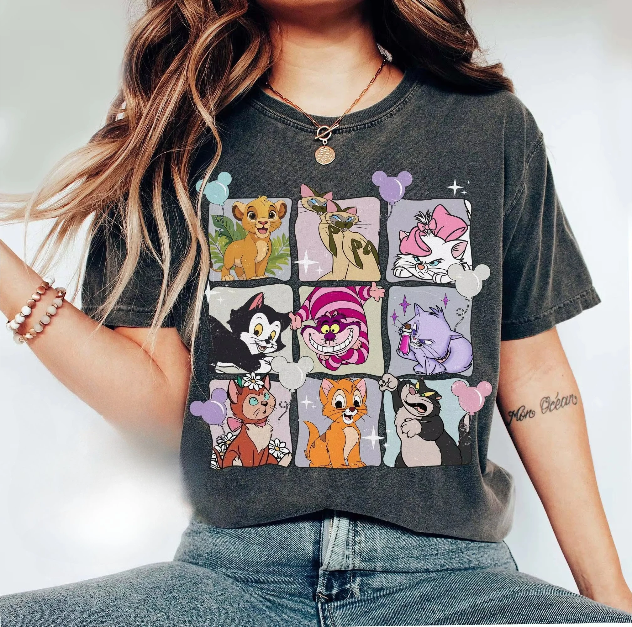 

MINISO Retro Disney Cat Mickey Balloon T-shirts Disney Cat Lovers T-shirts Men Women Casual Loose Comfortable Hot-selling Tops