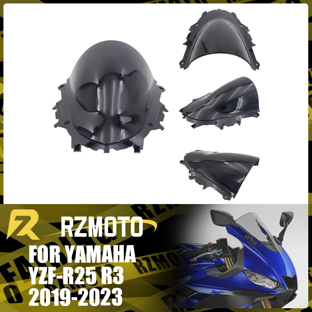 

YZFR25 Motorcycle Accessories Windshield For YAMAHA YZF-R25 R3 2019-2023 Front Double Bubble Wind Deflector Windscreen Black