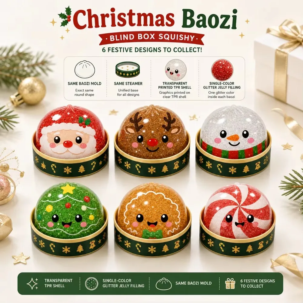 Soft Texture Christmas Stress Squeeze Glitter Ball Slow Rise Cute Baozi Squishy Comfortable TPR Christmas Party Favors