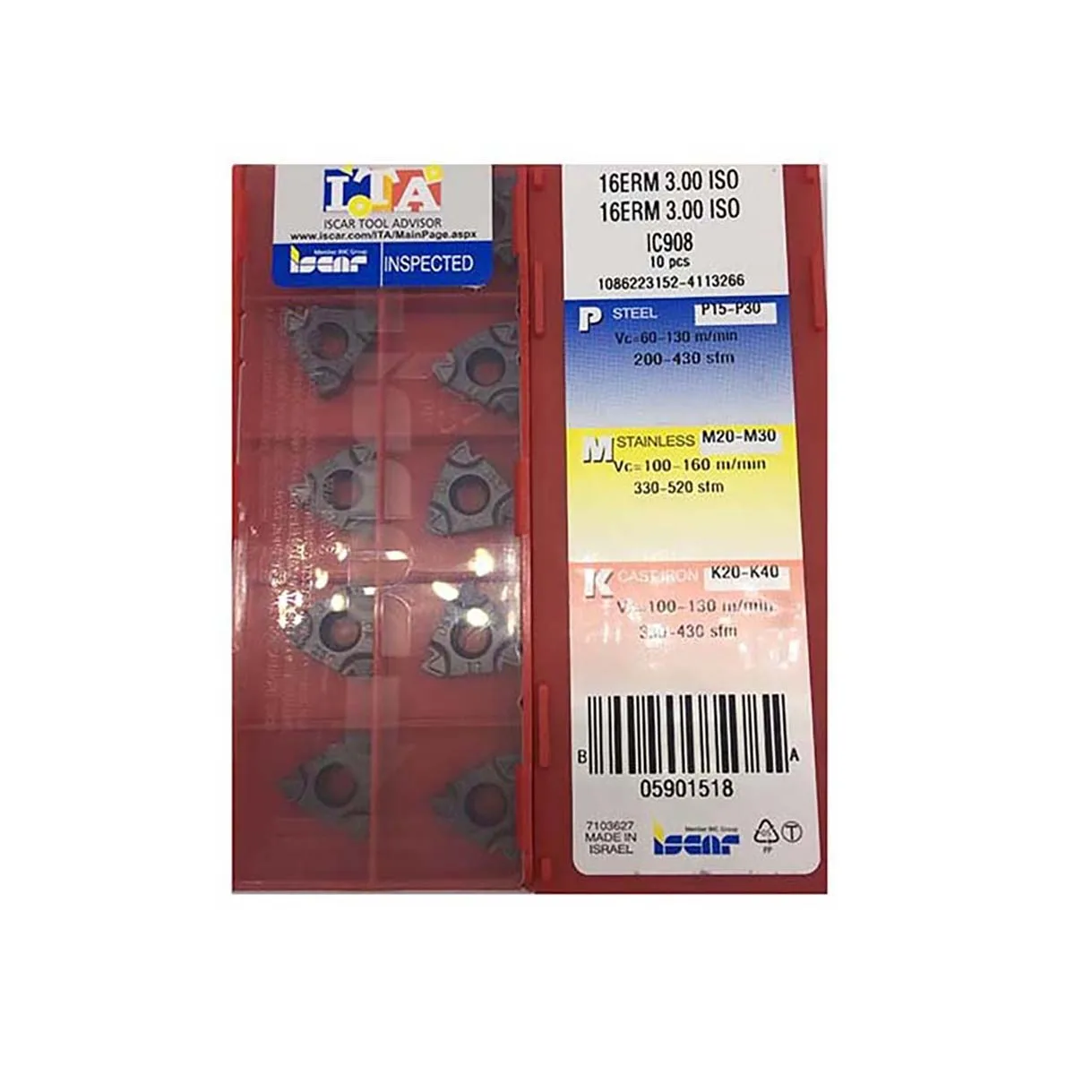 イスカルオリジナル 16ERM 1.50 2.00 3.00 1.75 1.25 ISO IC908 ねじ切り旋削超硬インサートブレード Theading インサート