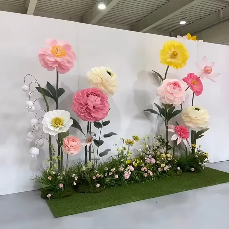 Luxury Artificial Giant Poppy Peony Flower Set Eugen Yarn Paper Decor for Wedding Event Display Large Fake Floral Arrangement