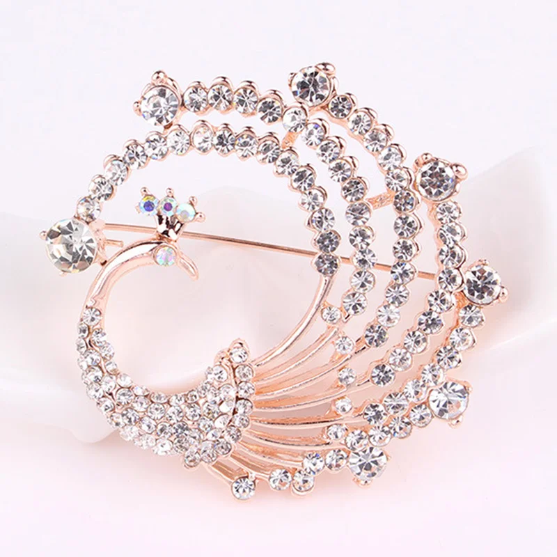 Crystal Peacock Animal Corsage Banquet Decoration Women Scarf Brooch Pin Jewelry