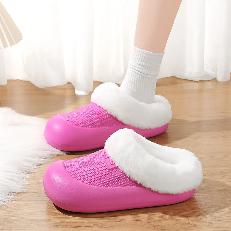 

Women's Fleece-Lined Warm Lightweight Non-Slip Indoor Outdoor Slippers Waterproof Closed-Toe Eva Shoes Casual Home Footwear