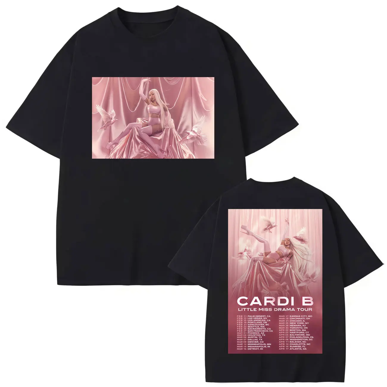 

Rapper Cardi B Little Miss Drama Tour 2025 Merch T Shirt Fashion Hip Hop Short Sleeve T-shirt Men Women Casual Cotton T-shirts