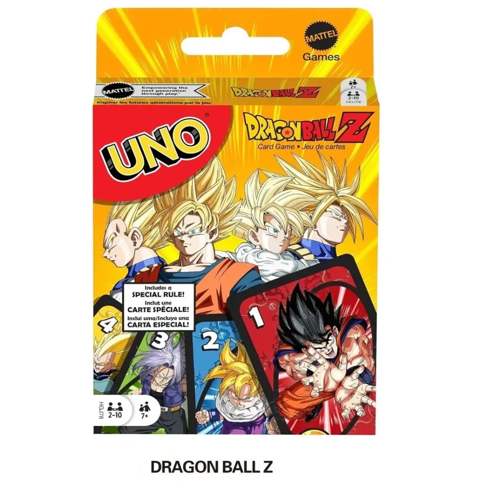 Mattel Games Juego de cartas UNO Dragon Ball para la noche familiar con gráficos temáticos de programas de televisión y una regla especial para 2-10 jugadores