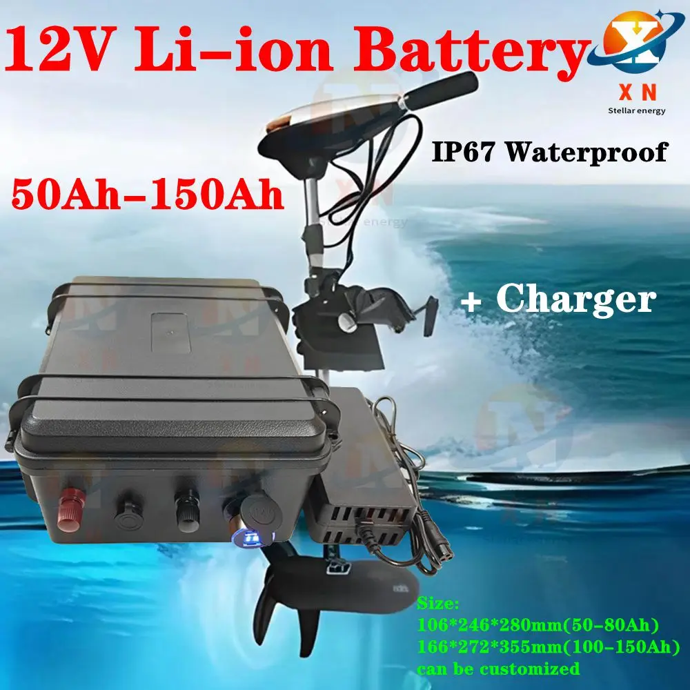 12V 100Ah 150Ah 120Ah 80Ah 60Ah 50Ah Lithium Li Ion Battery Pack For Propeller Golf Cart Fishing Finder Boats+Charger