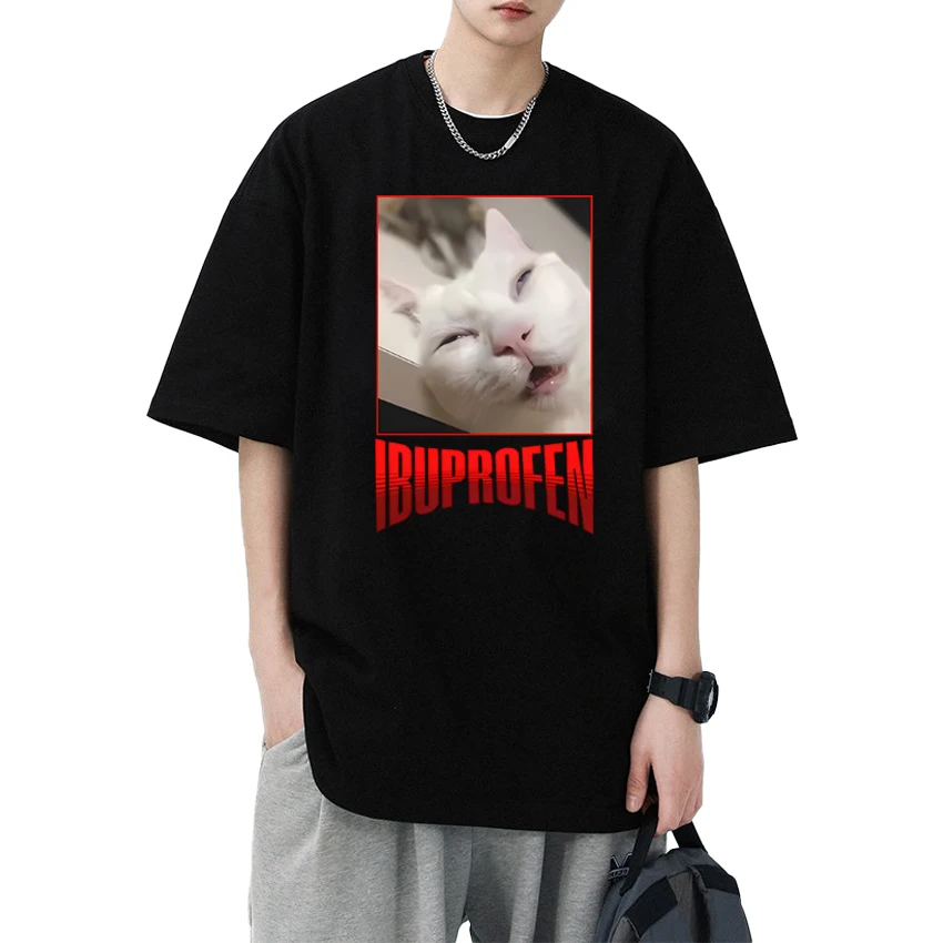 

Hot Sale Funny Ibuprofen Cat Meme Graphic T shirts Unisex harajuku Fashion short sleeve T-shirt Men Women Oversized Cotton Tops