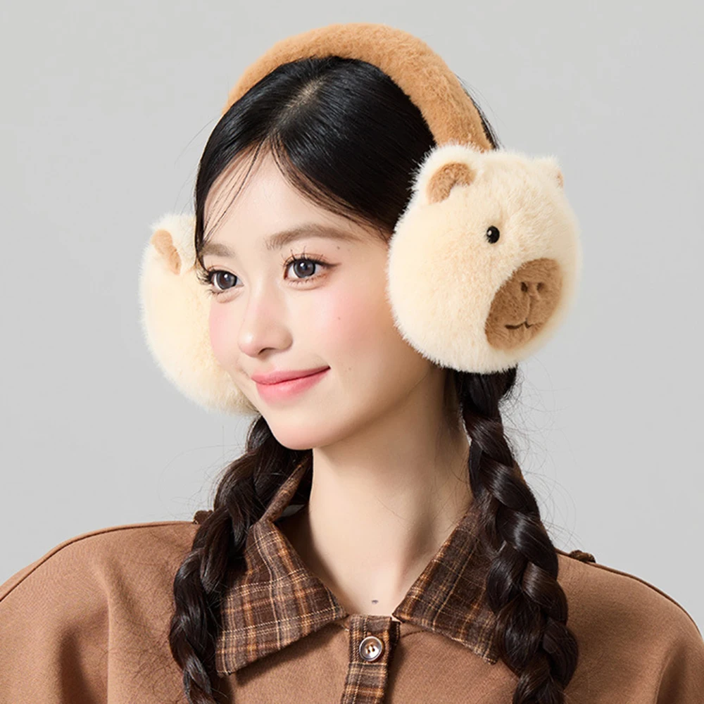 Cute Capybara Soft Plush Ear Warmer Winter Warm for Women Fashion Solid Color Earflap Outdoor Cold Protection EarMuffs Ear Cover