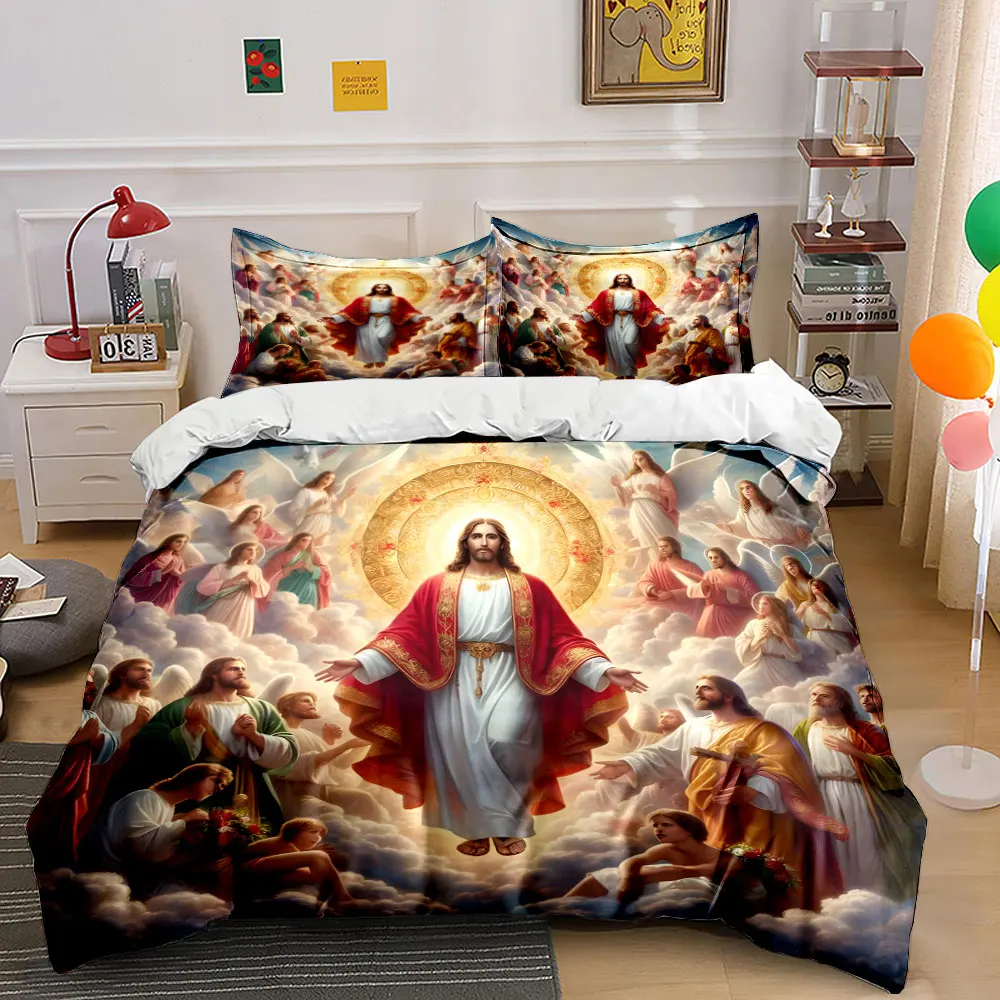 Jesus Christ Heaven Angel Religious Bedding Set 3pc,Soft Skin-Friendly Bedding Set Includes 1 Duvet Cover And 2 Pillowcase, Gift