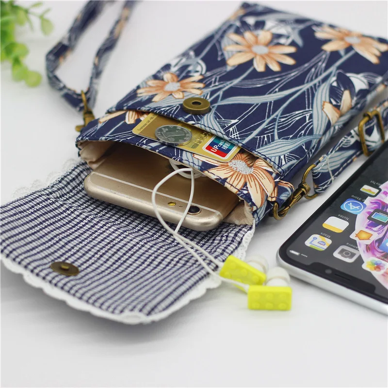 Cotton Floral Striped Women\'s Shoulder Crossbody Bag Brands 2024 Ladies Handbag Female Small Phone Purse Money Pouch for Girls