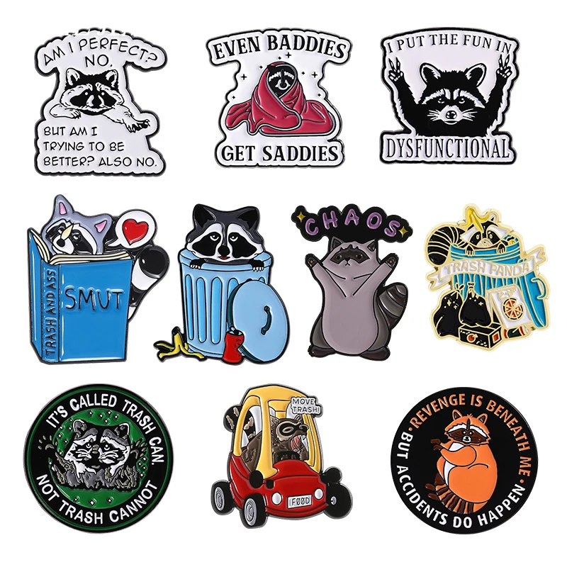 

Cartoon Raccoon Collect Enamel Pins Funny Raccoon In The Trash Can Brooches Backpack Lapel Badge Jewelry Gifts for Friends