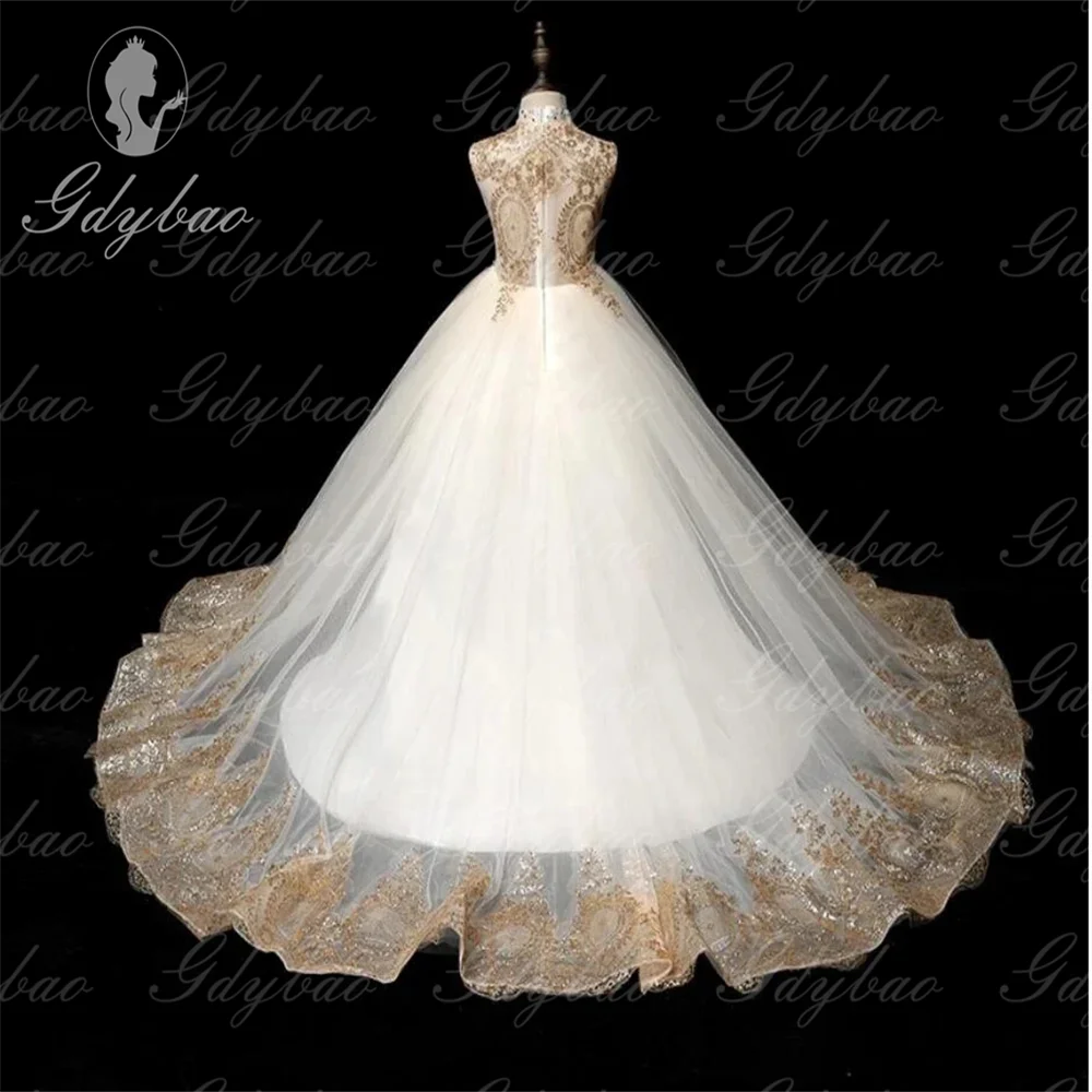 Flower Girl Dresses Golden Applique For Wedding Ball Pageant Gown Sleeveless lace Birthday Homecoming Festival Dresses