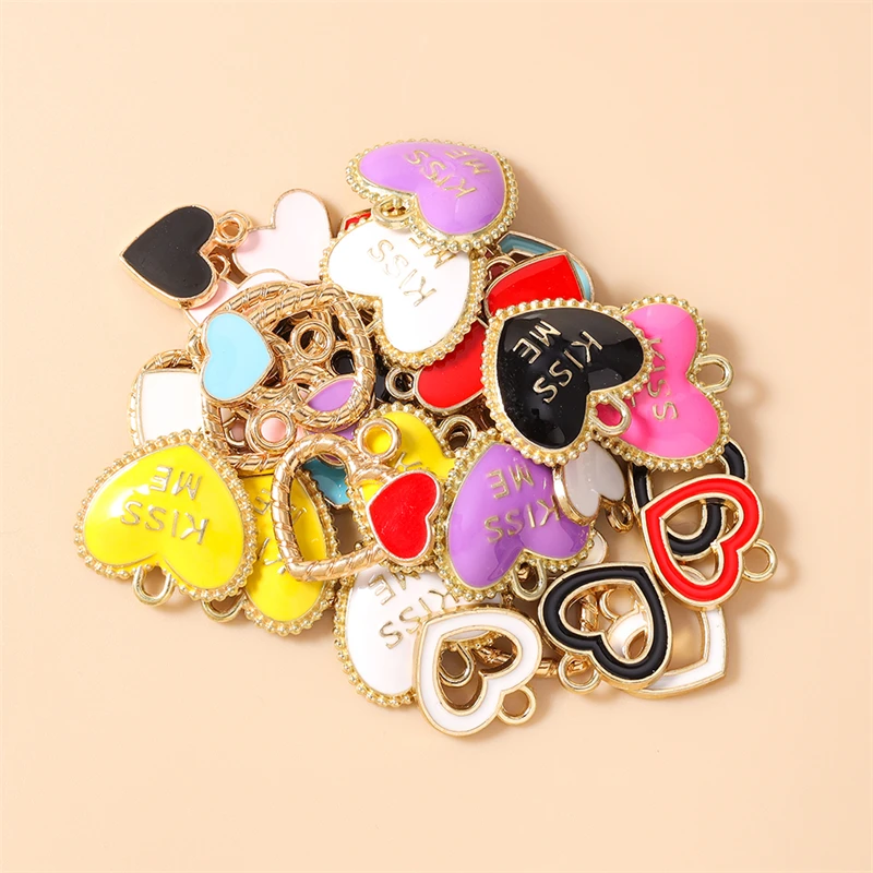 20 Stück Niedliche Bunte Emaille-Herzanhänger für die Herstellung von Halsketten, Ohrringen, Armbändern, DIY-Bastelarbeiten und Schmuckzubehör – Detail 3