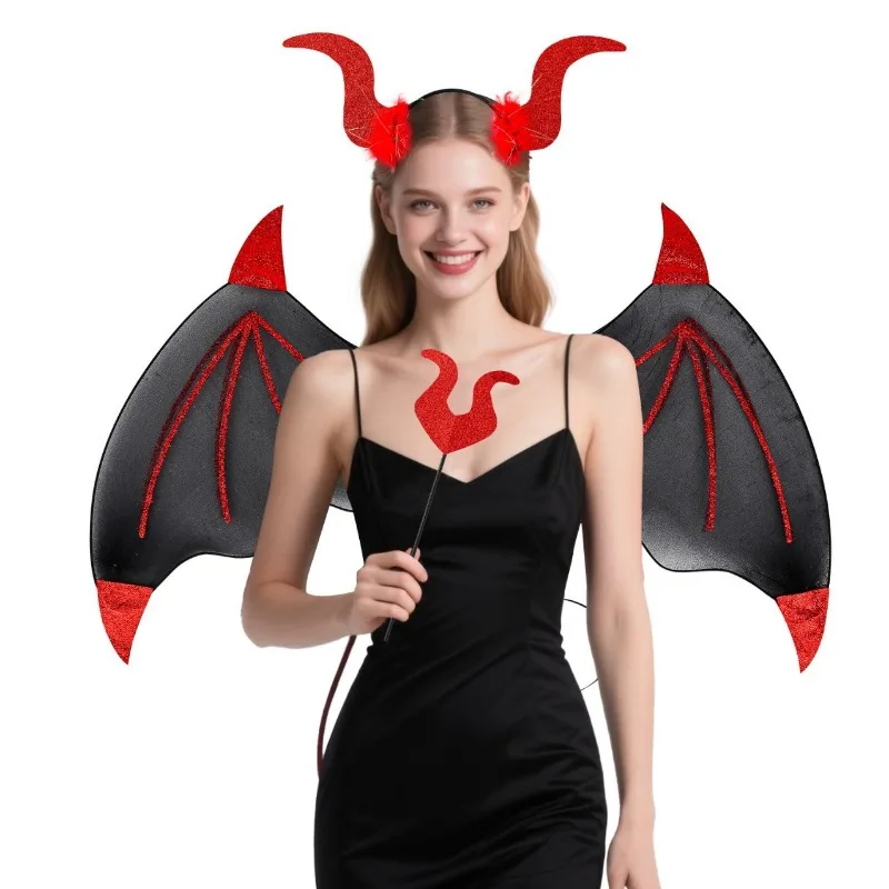 

New Halloween Party Devil Hair Bands Head Buttons Magic Wand Performance Props Holiday Play Props