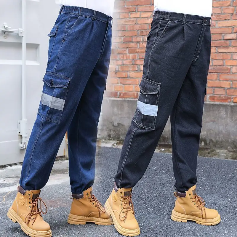 Multi-pocket men's overalls loose thickened anti-scalding wear-resistant work clothes large pocket denim overalls men's clothing