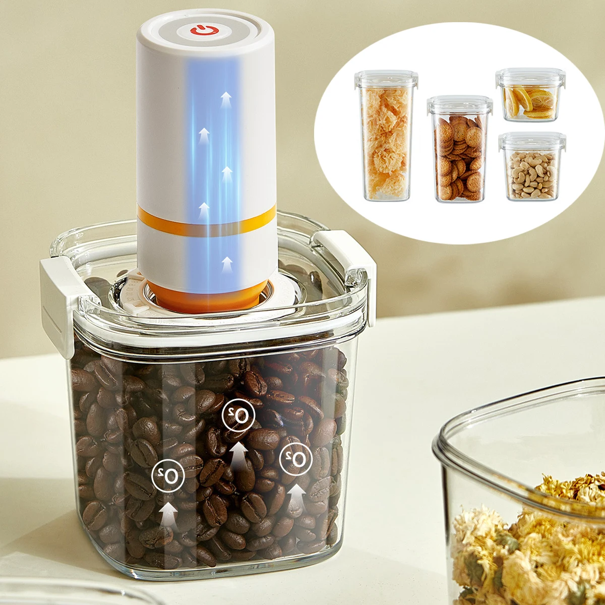 Vacuum Sealed Tank Coffee Beans Vacuum Jar Kitchen Cereals Storage Box Airtight Container Moisture-Proof Sealed Canister for Tea