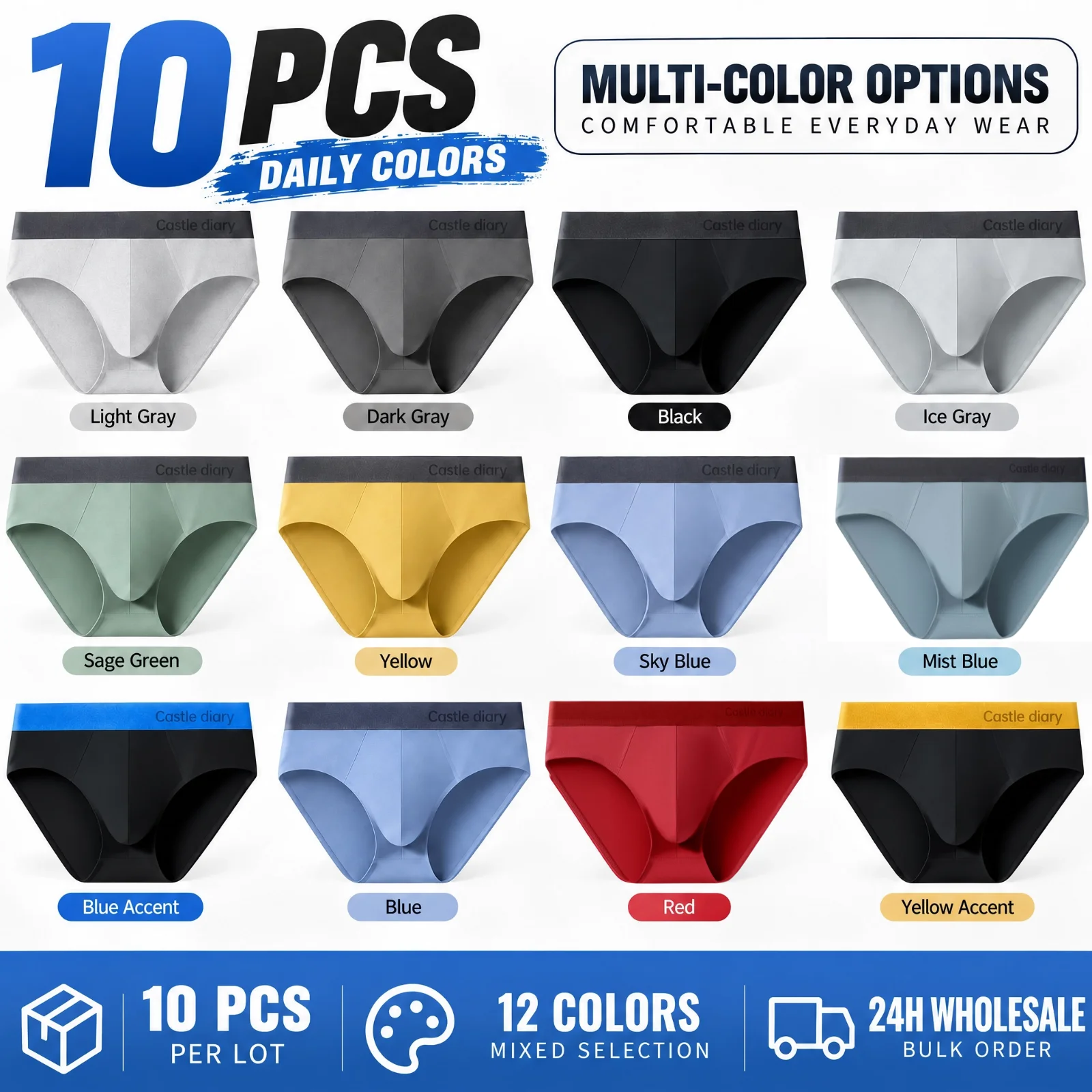 10pcs Pure Cotton Luxury Elastic Fabric, Breathable & Antibacterial Crotch Men’s Briefs Asian Size