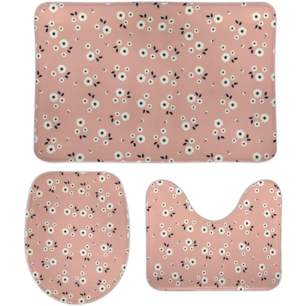 

Комплекты ковриков для ванной комнаты My Little Nest из трех предметов - Маленькие белые цветочные мягкие пенопластовые коврики для ванной Нескользящие коврики для ванной комнаты Моющиеся контурные M