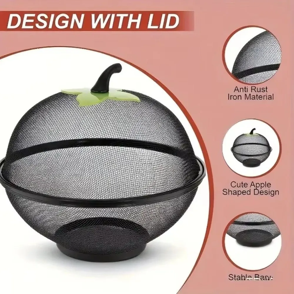 with Mesh Cover Metal Fruit Basket Easy To Clean Moisture Resistant Kitchen Storage Rack multifunctional Veggies Organizer