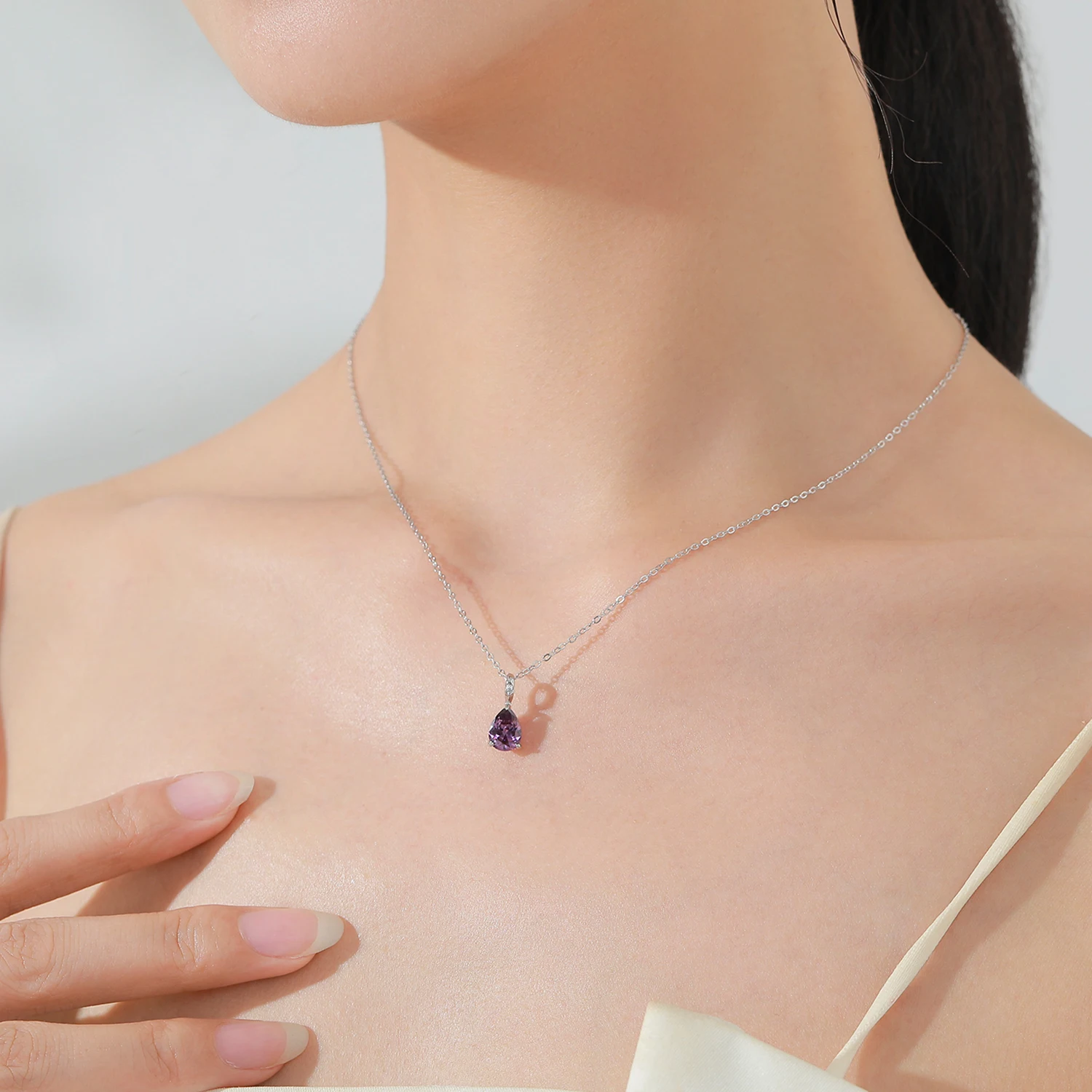 Ailmay Genuine 925 Sterling Silver Vintage Purple Zircon Waterdrop Pendant Necklaces The perfect Gift For Women's Holiday Or Ann